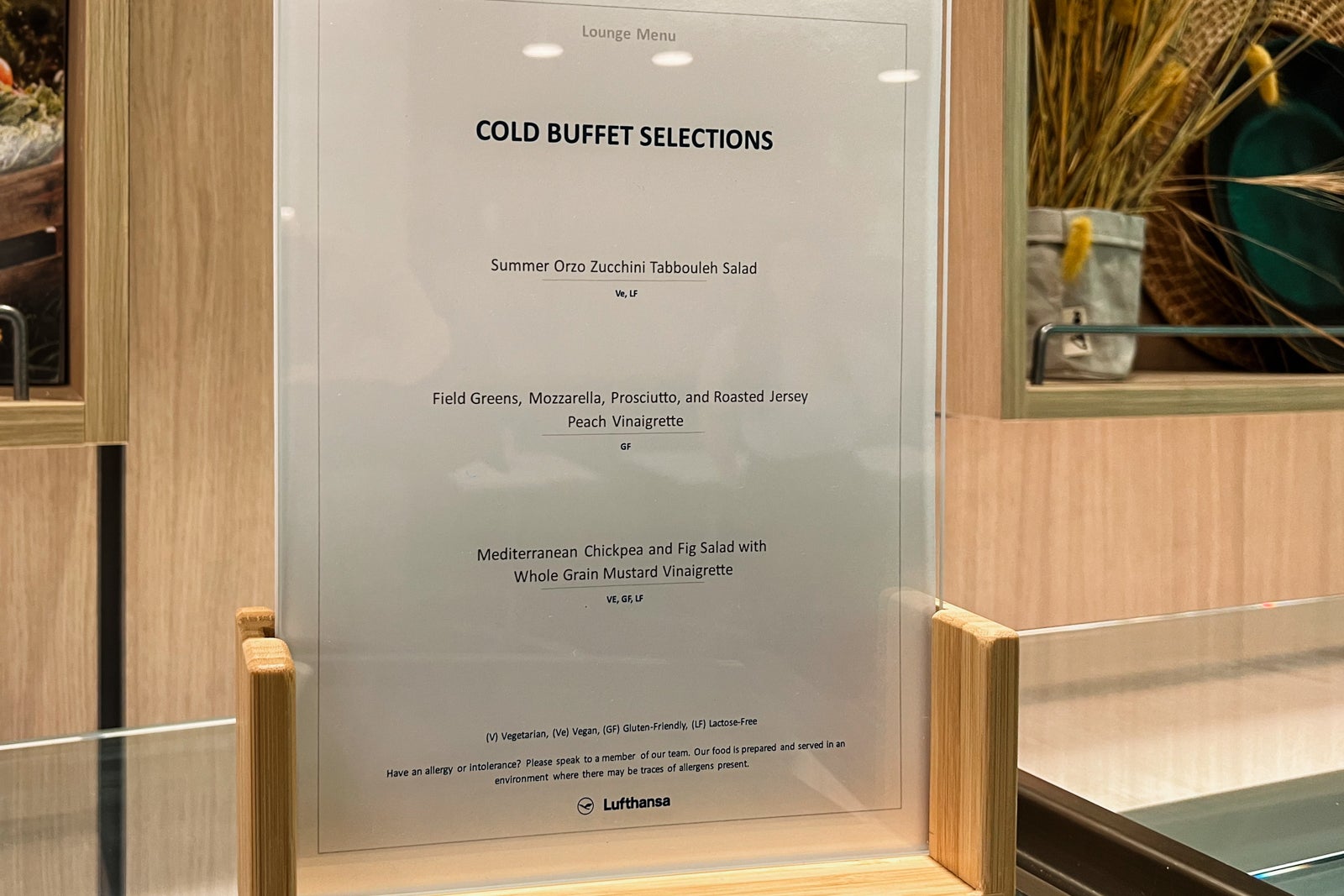 Menu at Lufthansa Lounge