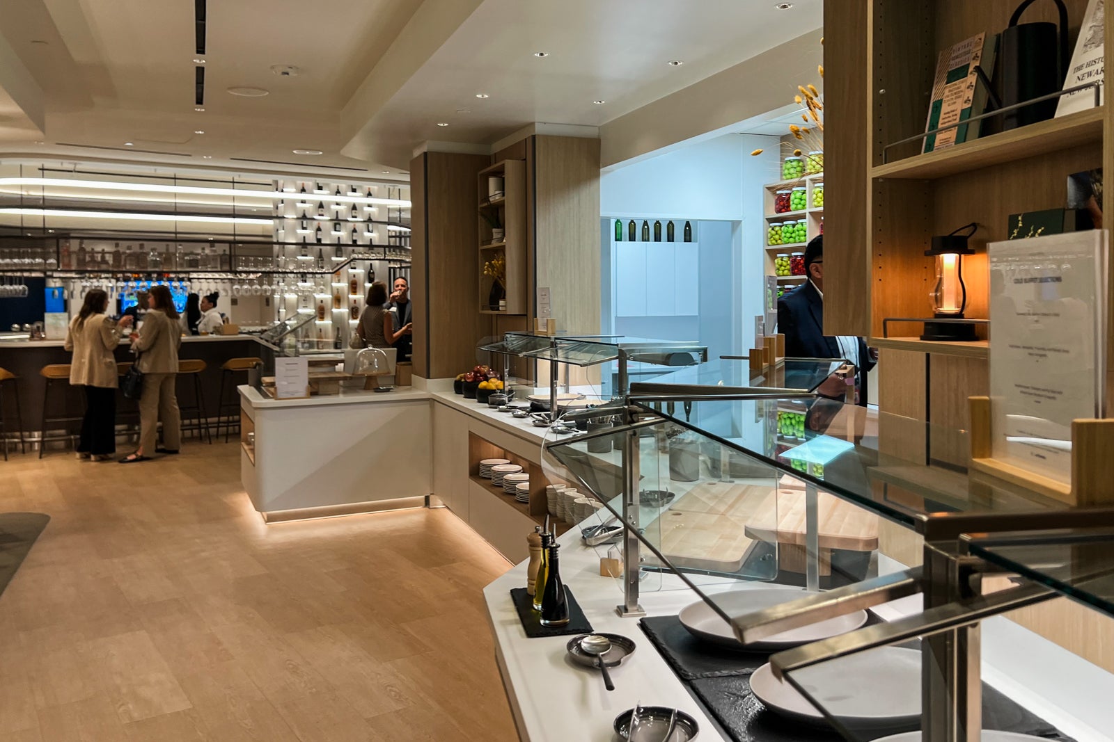 Dining and buffet area at Lufthansa lounge at Newark Liberty International Airport