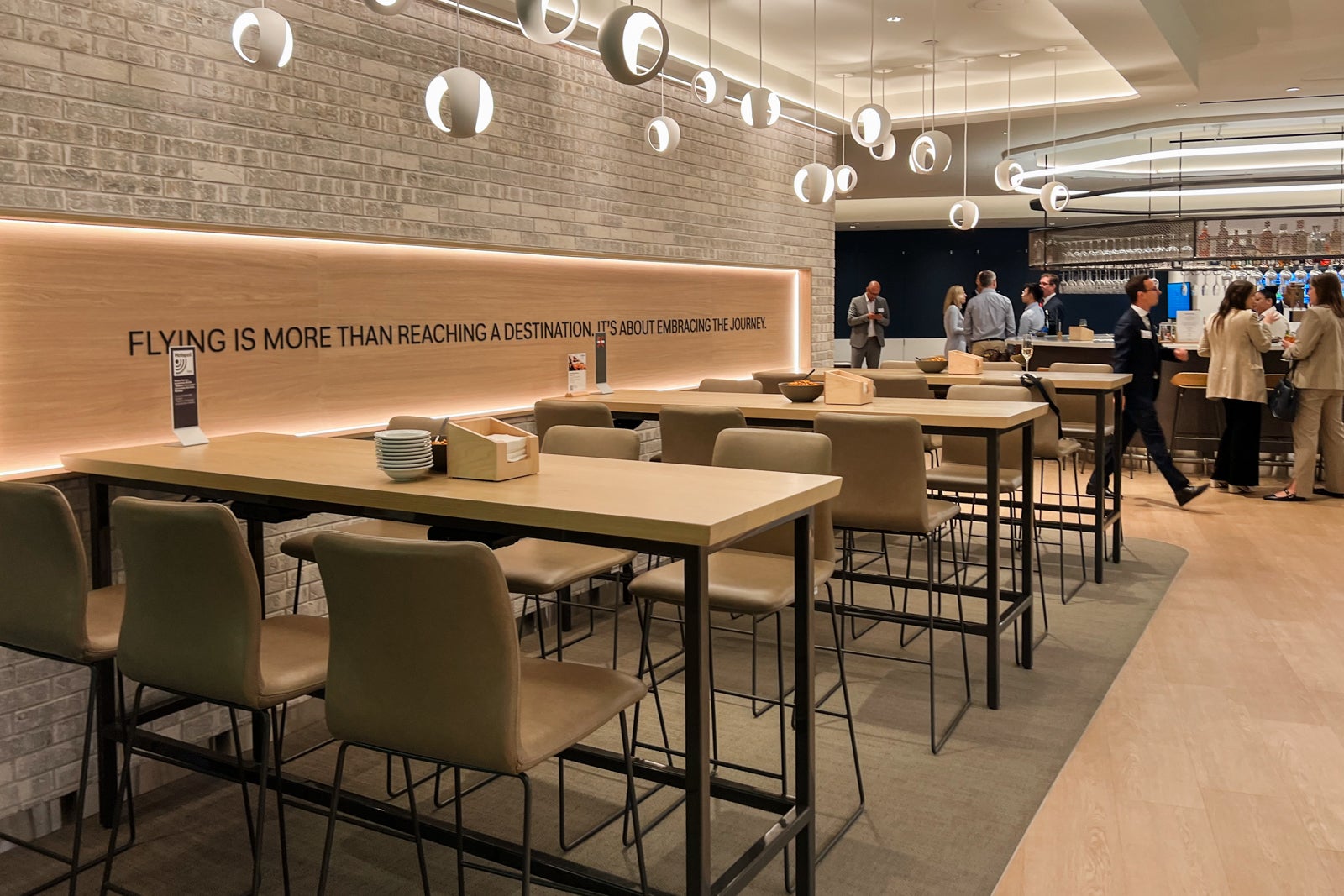 Dining area at Lufthansa lounge at Newark Liberty International Airport