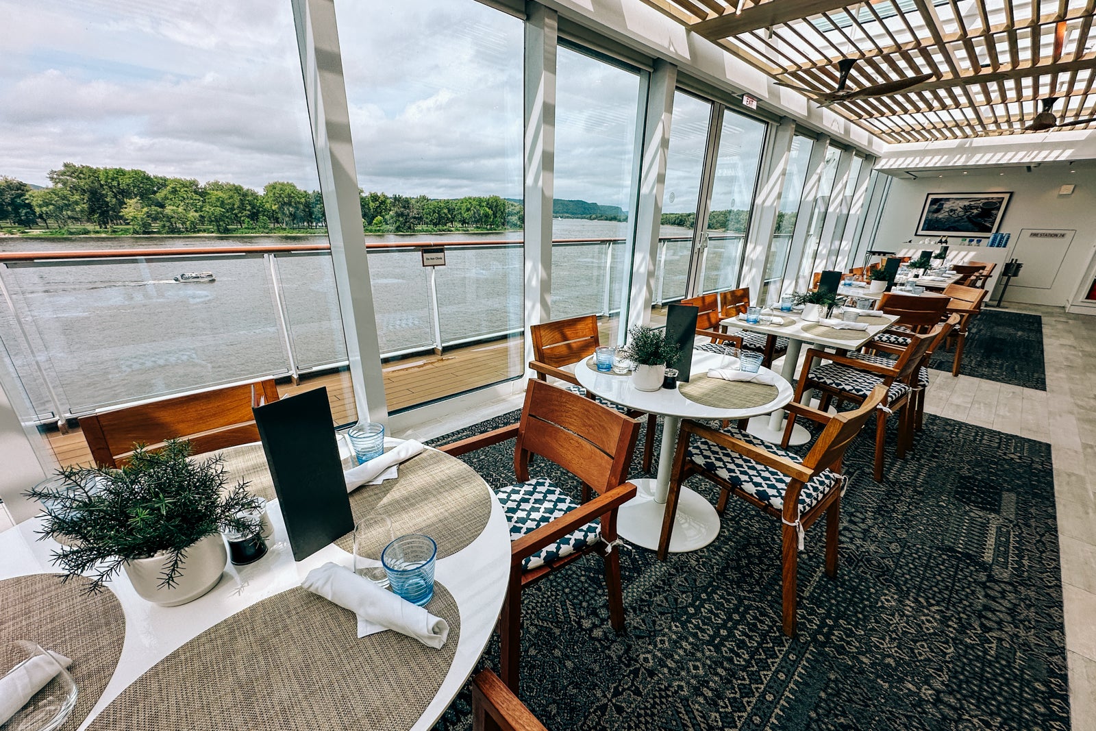 A seating area at the buffet on a cruise ship