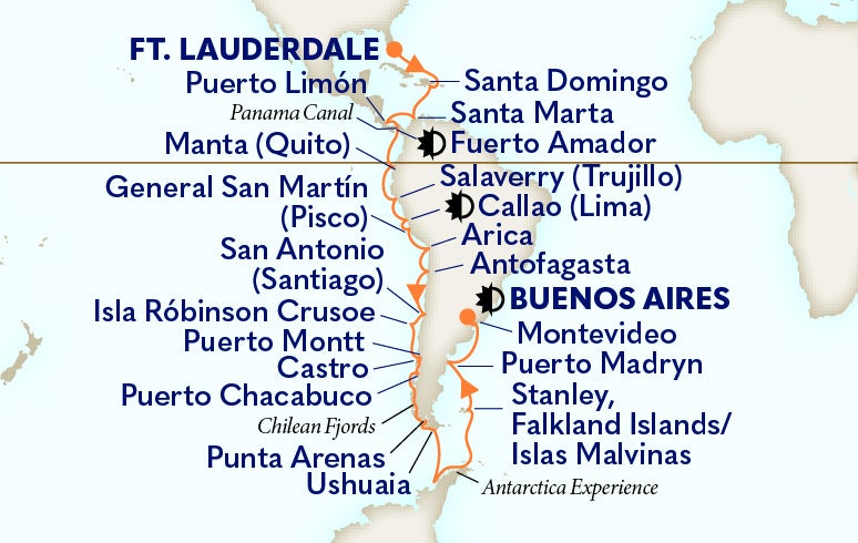 Holland America Antarctica sailing route map