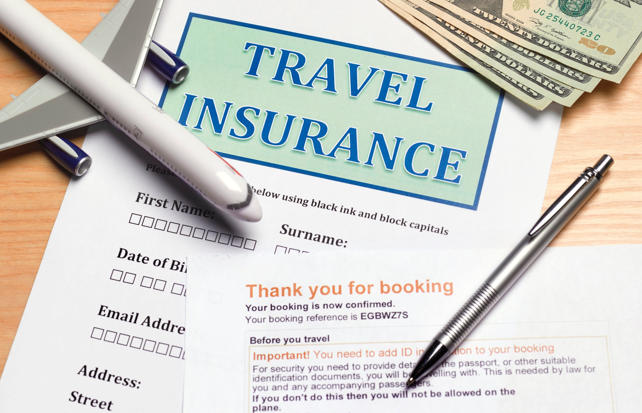 Close-up of travel insurance form