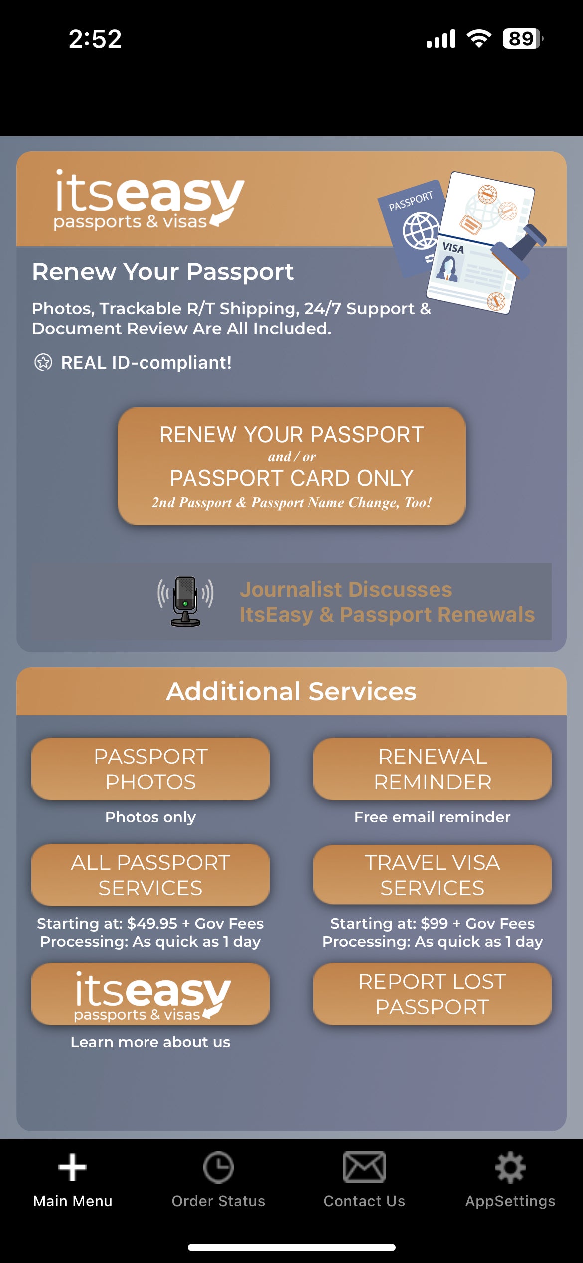 Itseasy app menu.