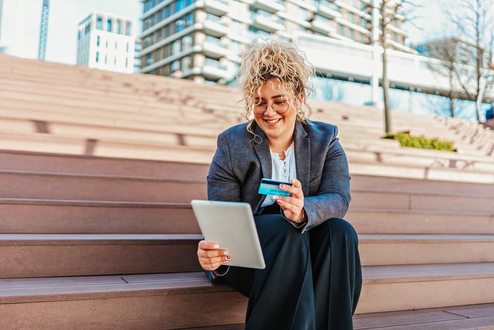 businesswoman on city street