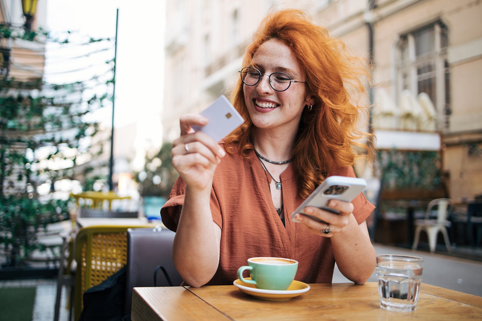 Woman dining outdoors