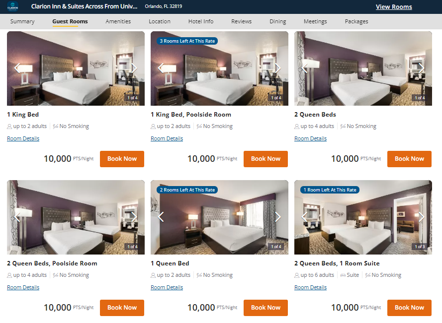 Orlando room types you can book with points