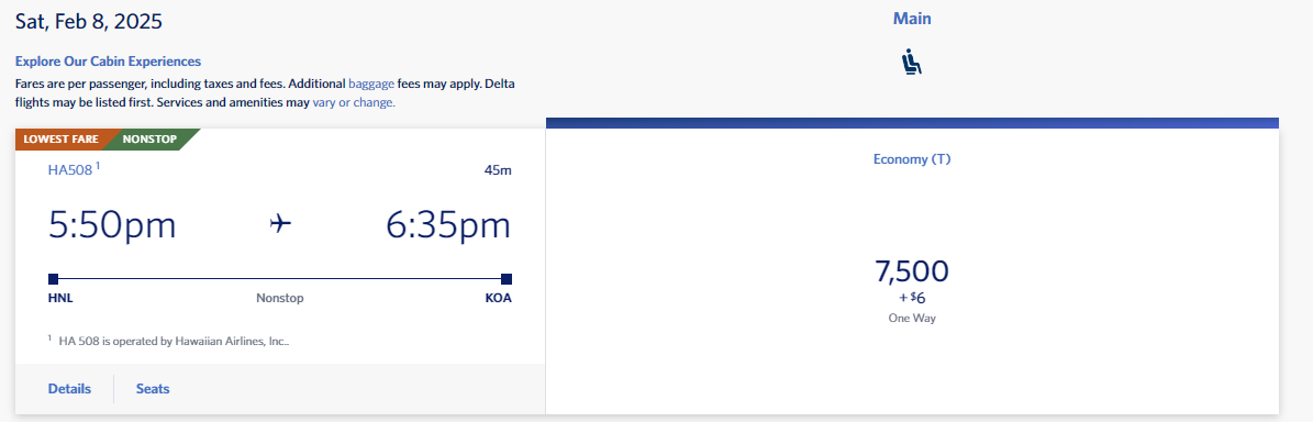 Redeeming Delta miles for a Hawaiian Airlines flight