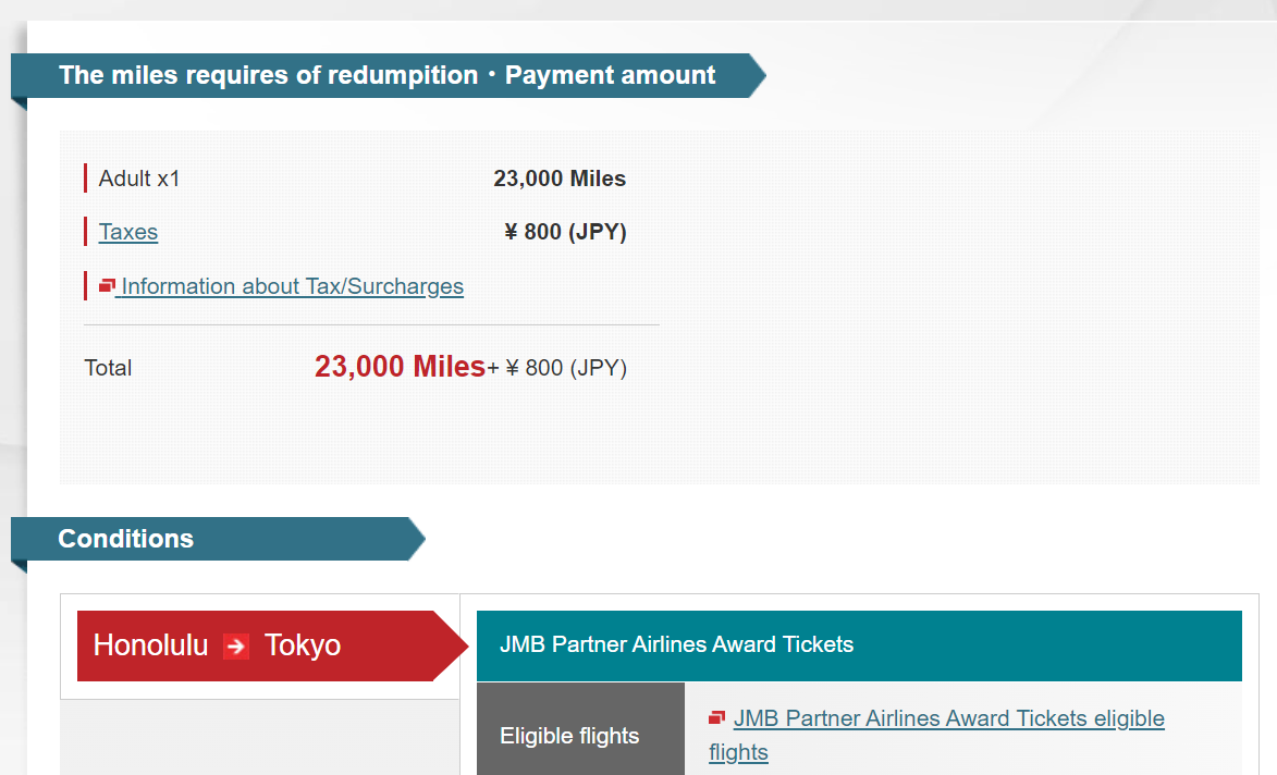 Redeeming JAL miles for Hawaiian flights