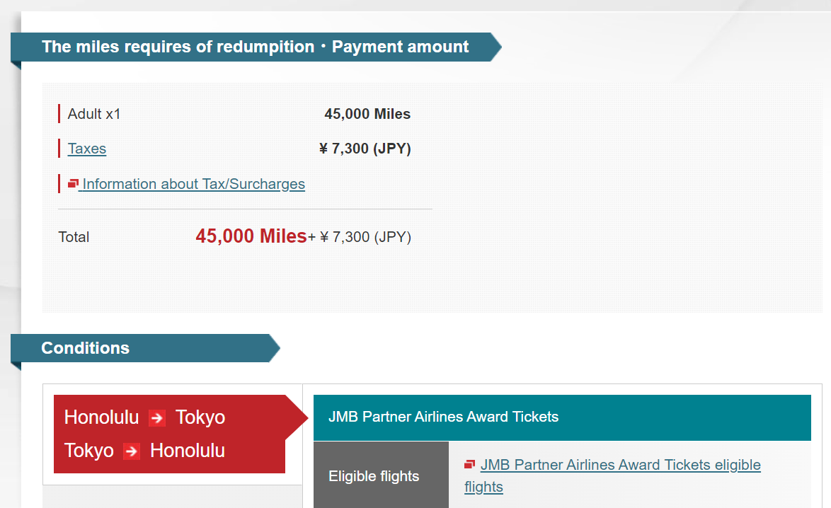 Redeeming JAL miles for Hawaiian flights