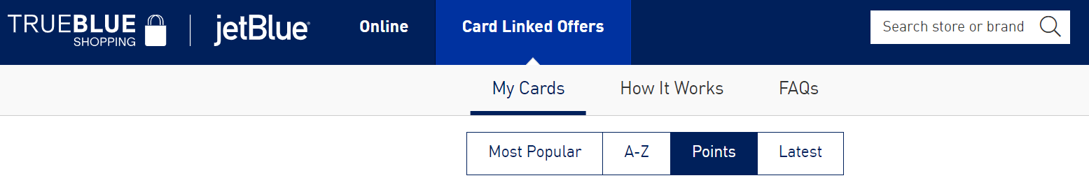 JetBlue TrueBlue Shopping card-linked offers