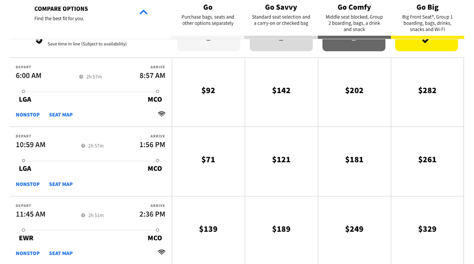 spirit booking page