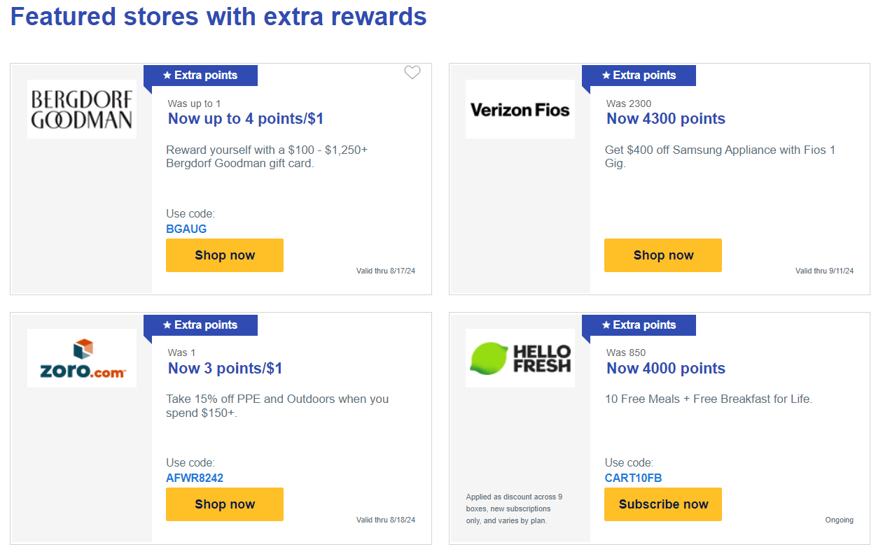 Southwest shopping portal — Extra rewards offers