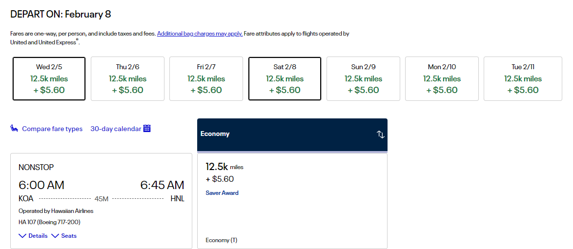 Redeeming United miles for a Hawaiian Airlines flight