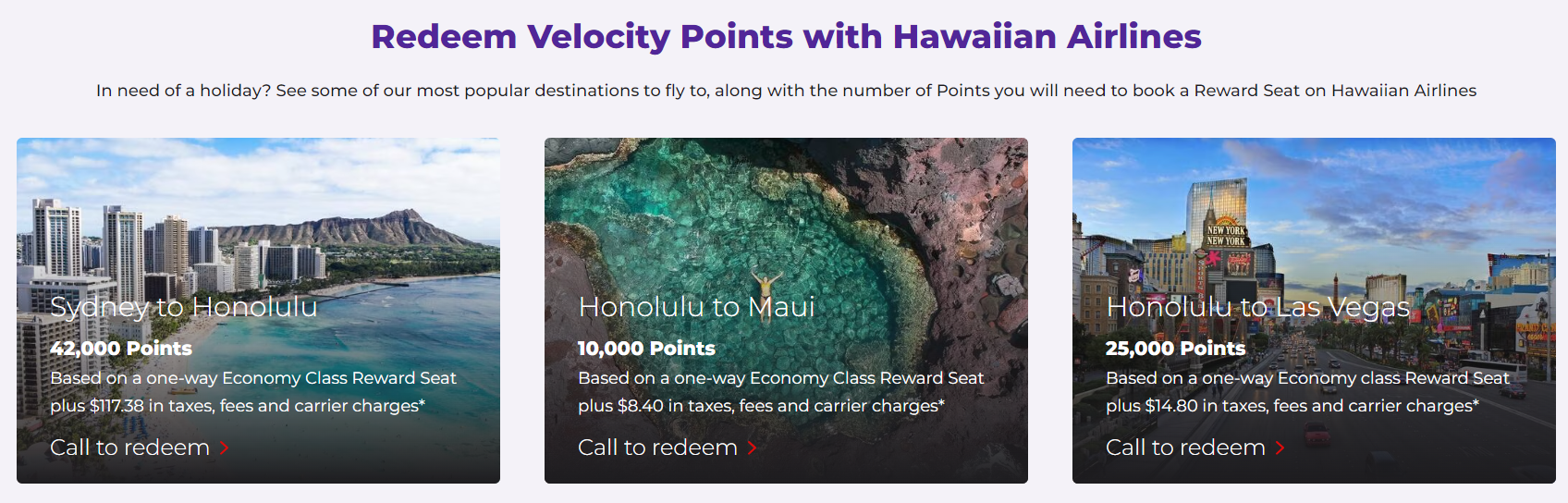 Redeem Velocity points on Hawaiian flights