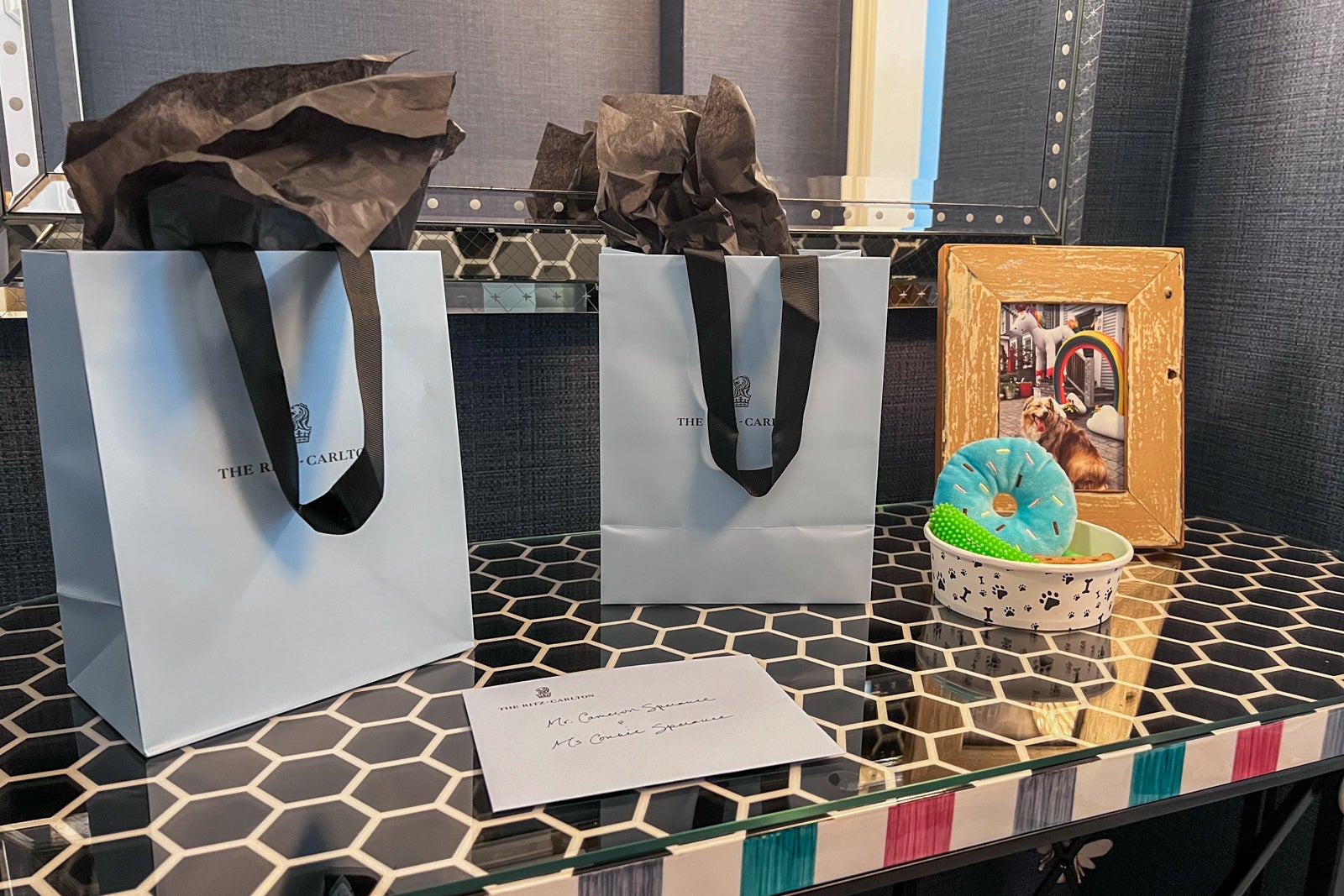 Welcome gifts at Ritz Carlton New Orleans