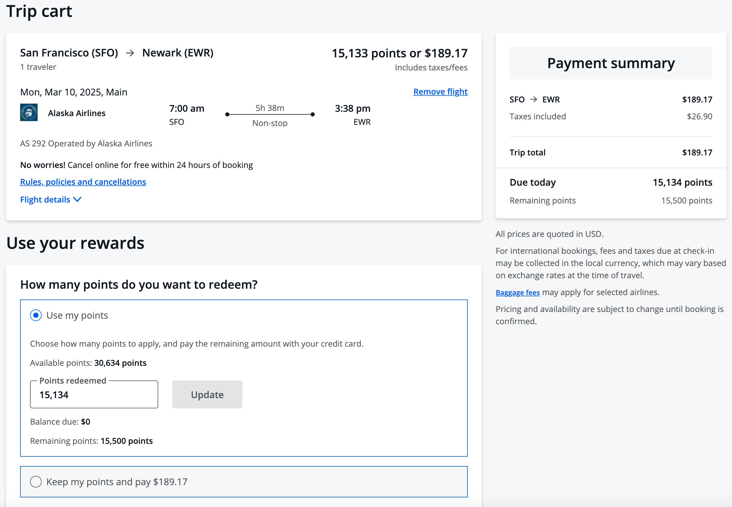 Chase Travel flight checkout