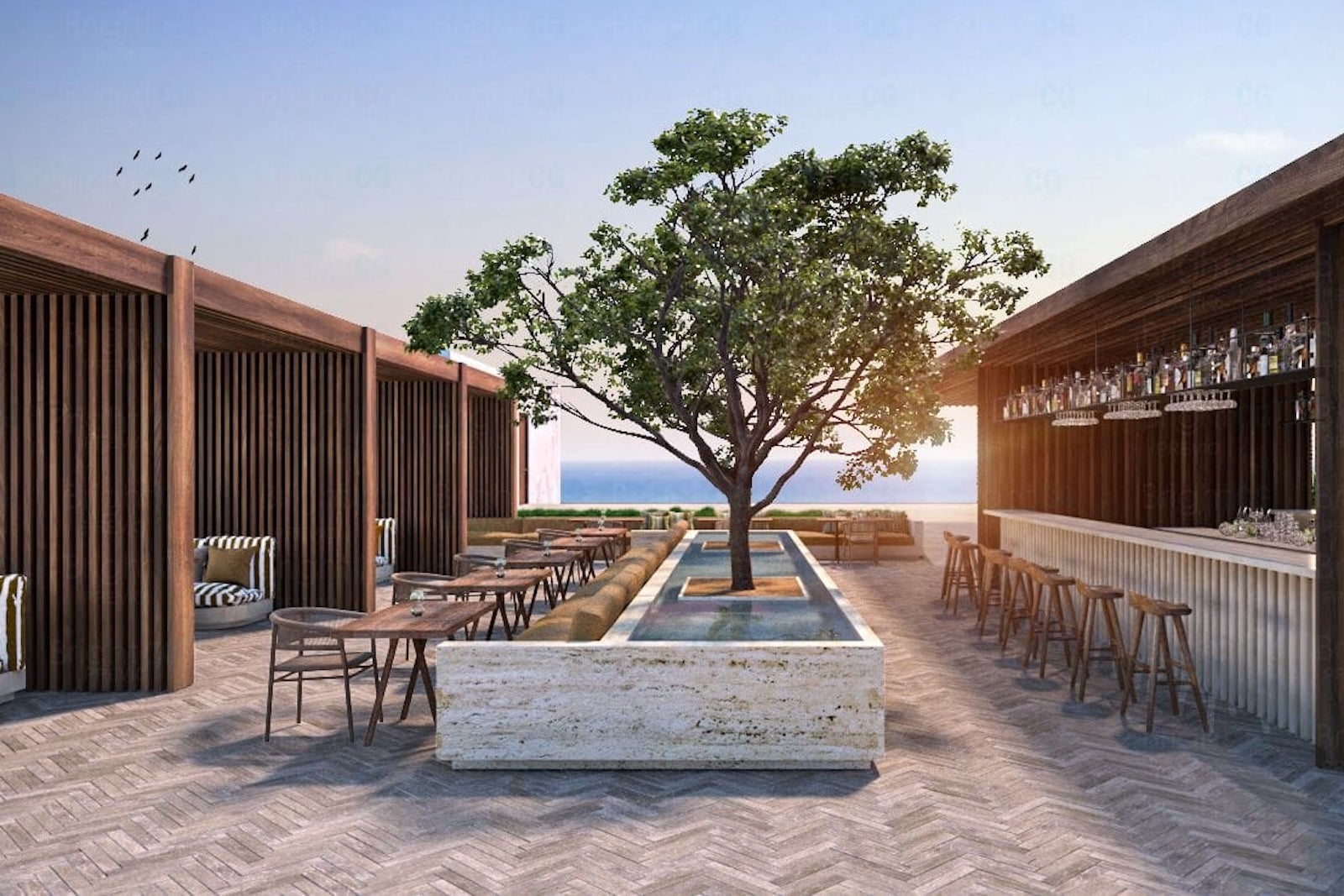 A rendering of the pool patio area of the Kimpton Tres Rios