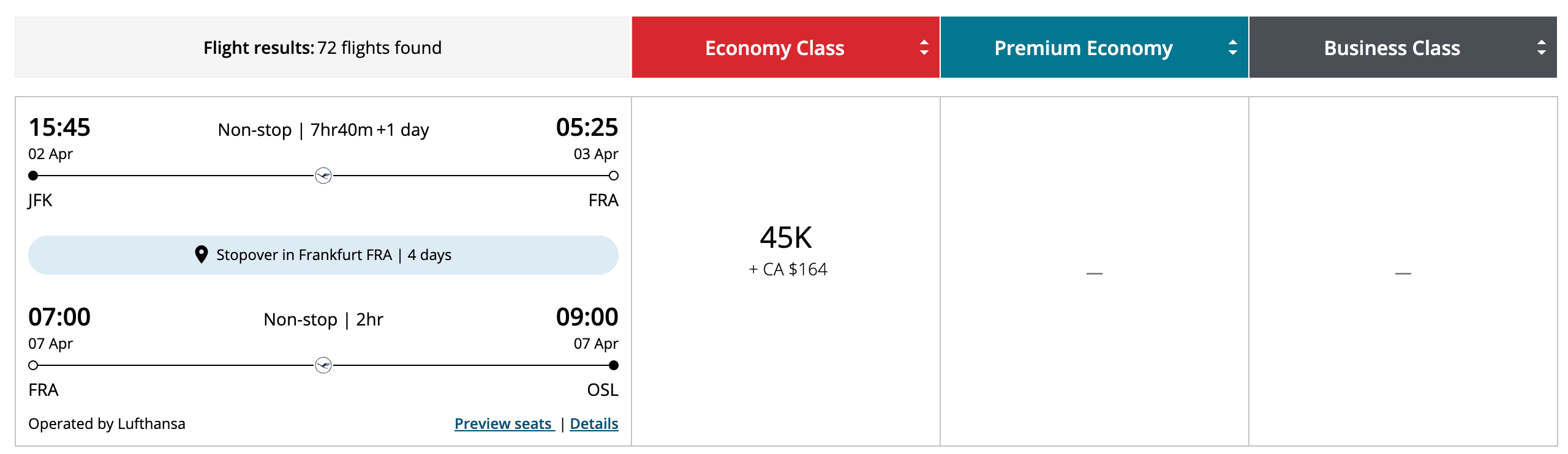 Cost of flight from New York City to Frankfurt