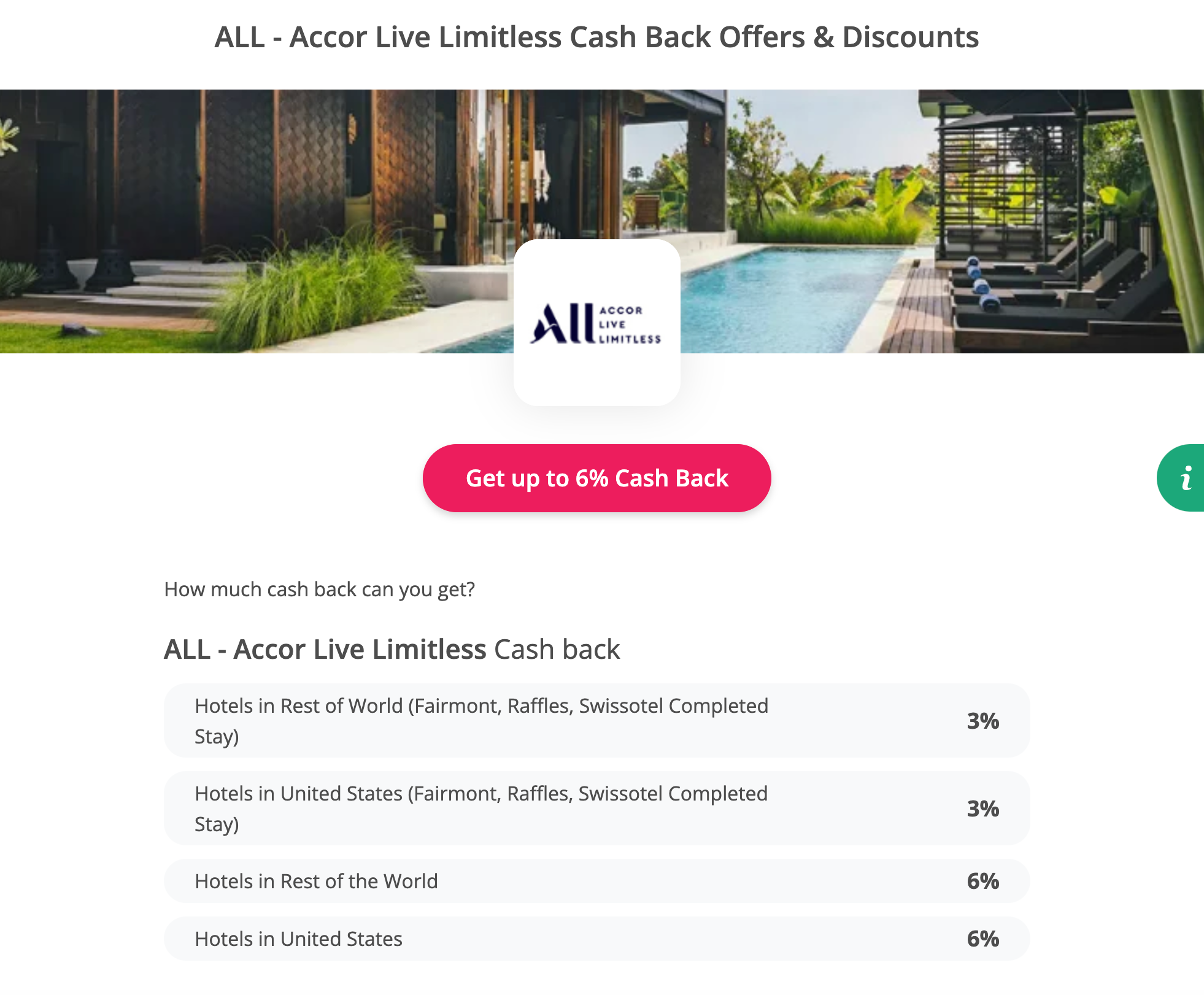 Accor Live Limitless Cash Back Offers and Discounts