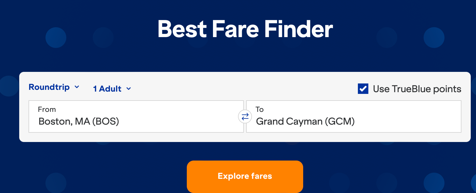 JetBlue Best Fare Finder from Boston to the Grand Cayman