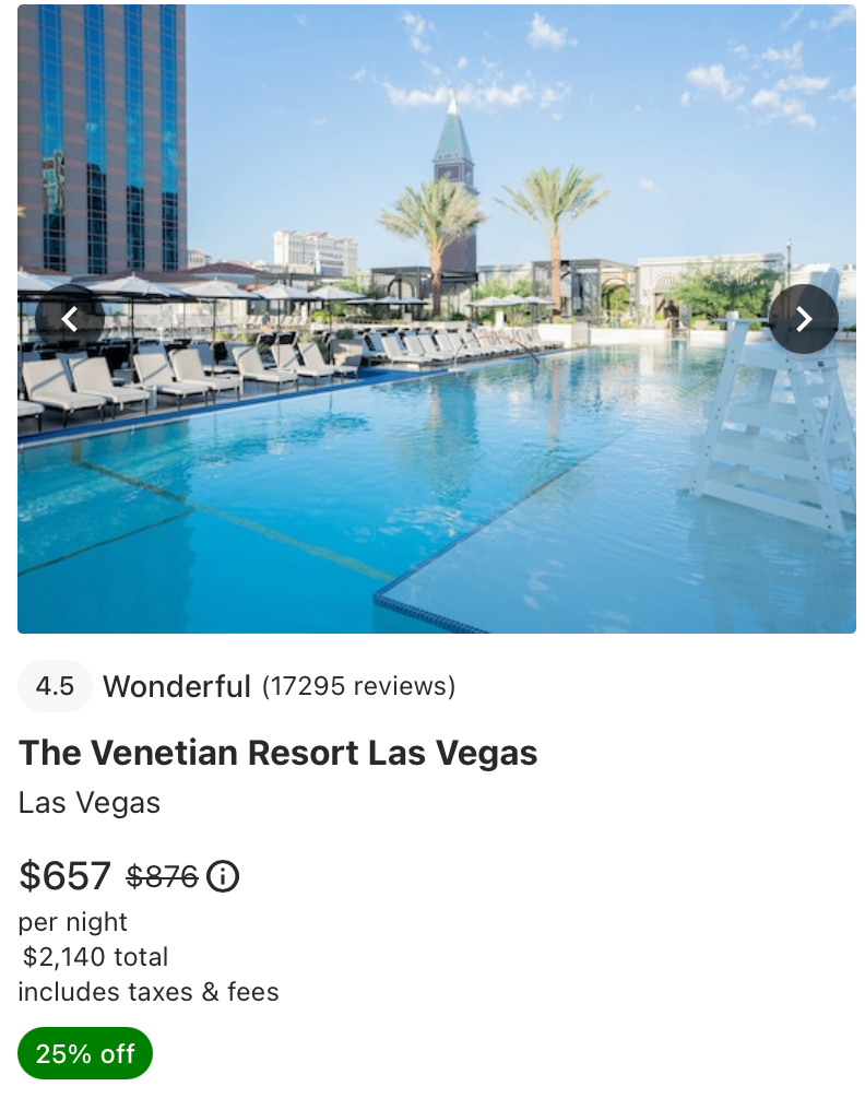 Delta estimate for a stay at The Venetian Resort Las Vegas