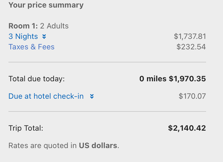 Delta estimate for a stay at The Venetian Resort Las Vegas