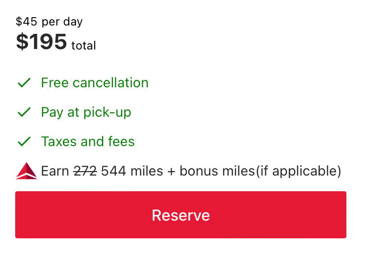 Delta estimate for Hertz rental car