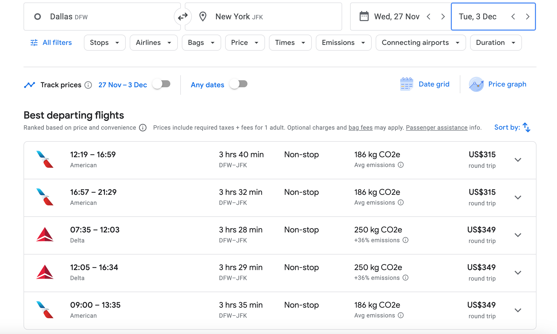 google flights dallas to nyc