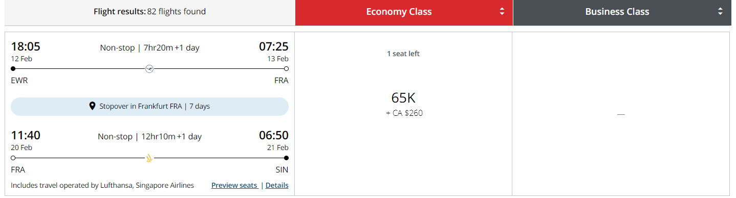 Air Canada round-the-world booking