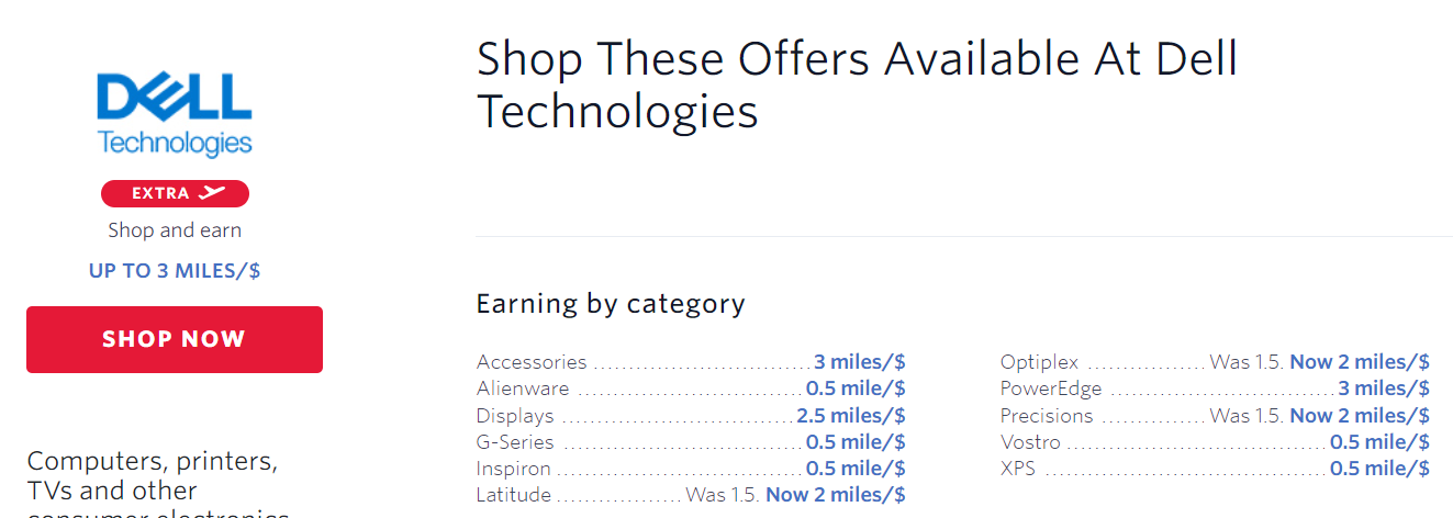 Dell page on Delta SkyMiles Shopping