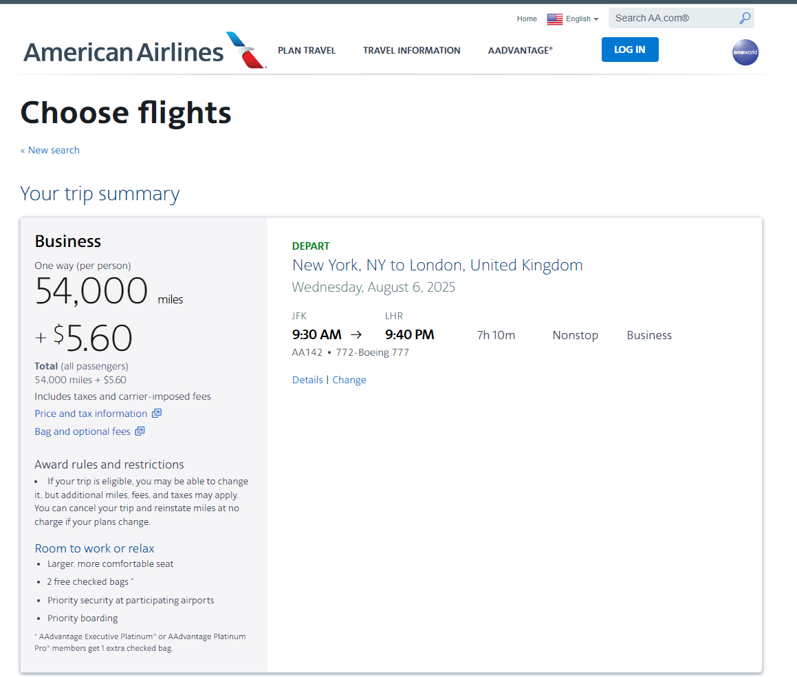 American Airlines award availability. AMERICAN AIRLINES