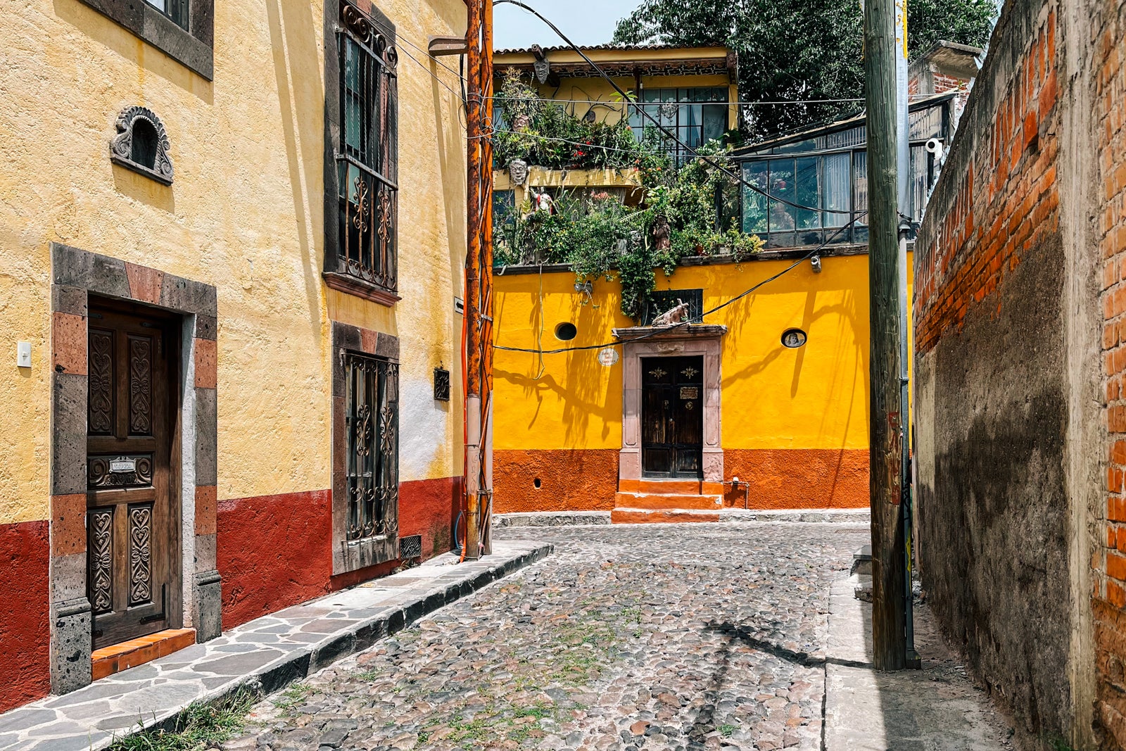 a typical colorful street in San Miguel de Allende, Mexico