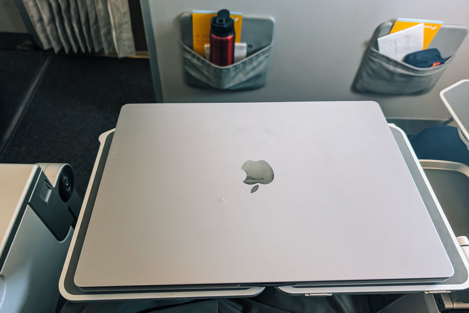 laptop on tray table