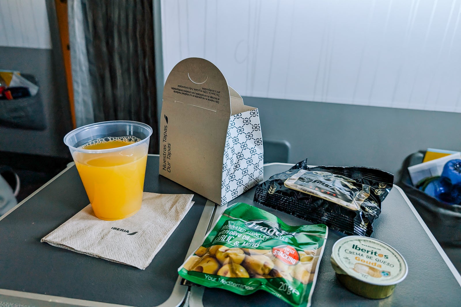 snacks on tray table