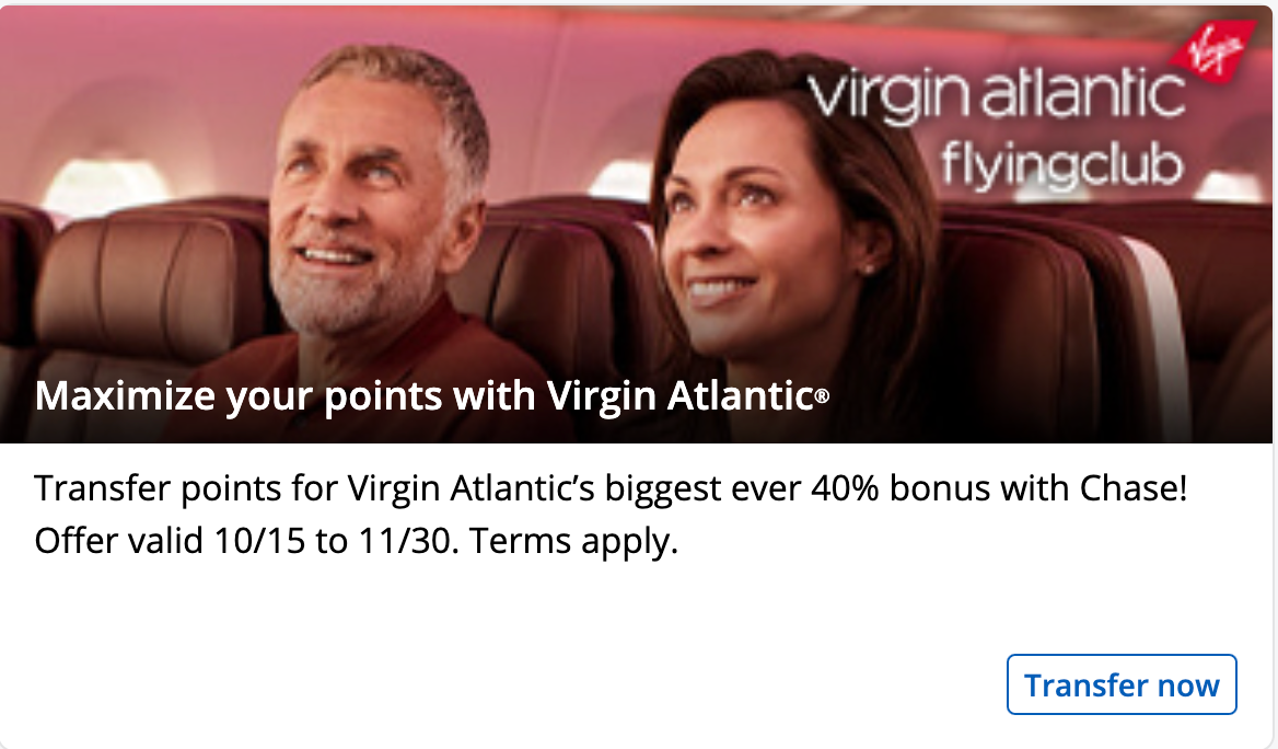 Virgin Atlantic transfer bonus. CHASE 