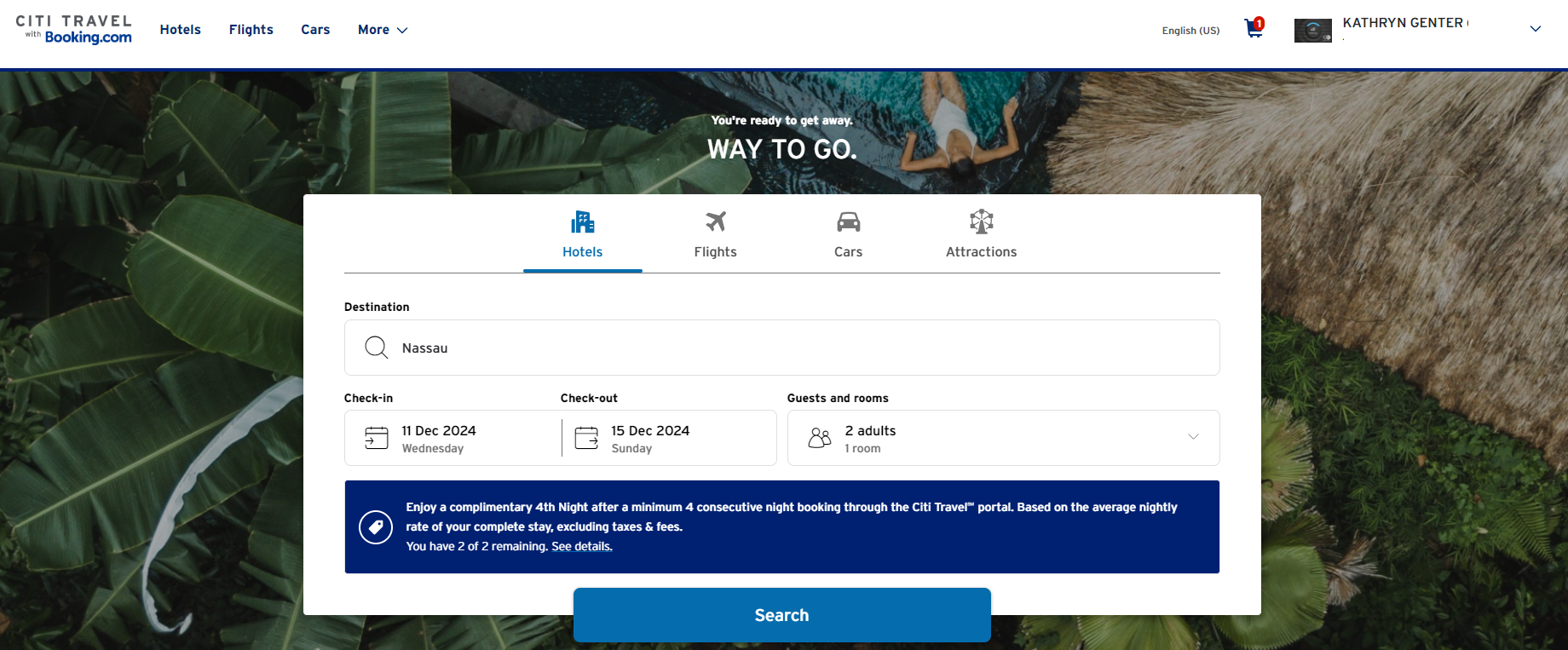 Booking a hotel through Citi Travel