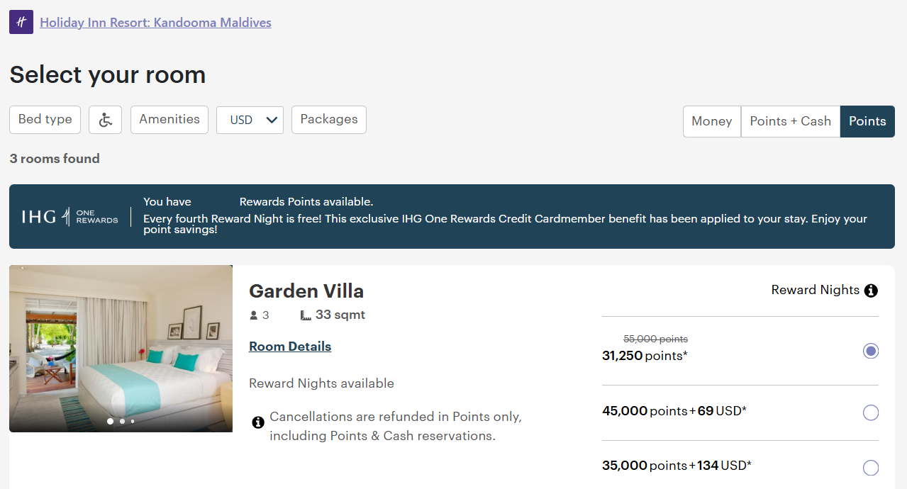 IHG award pricing with the fourth night free perk