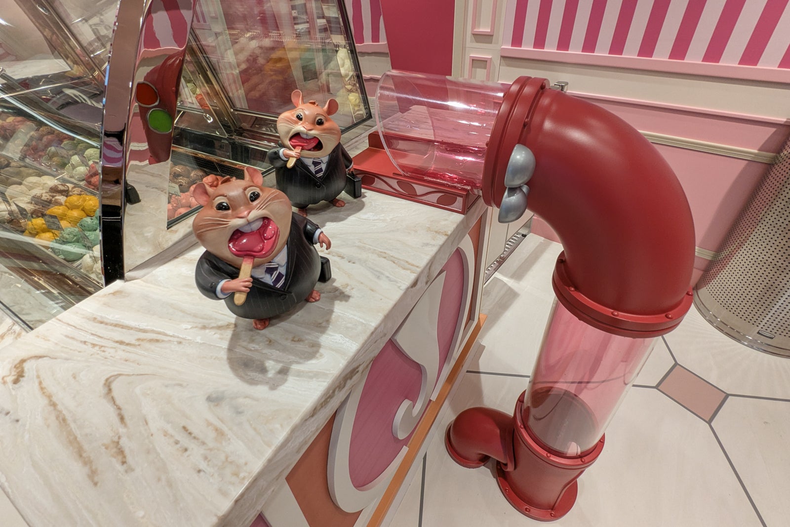 Lemming statues in cruise ship ice cream parlour