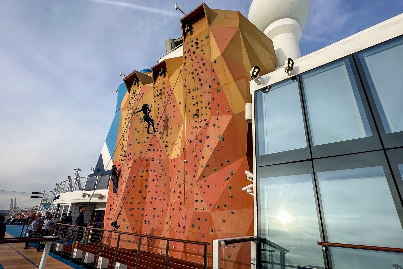 A rock climbing wall on a cruise ship