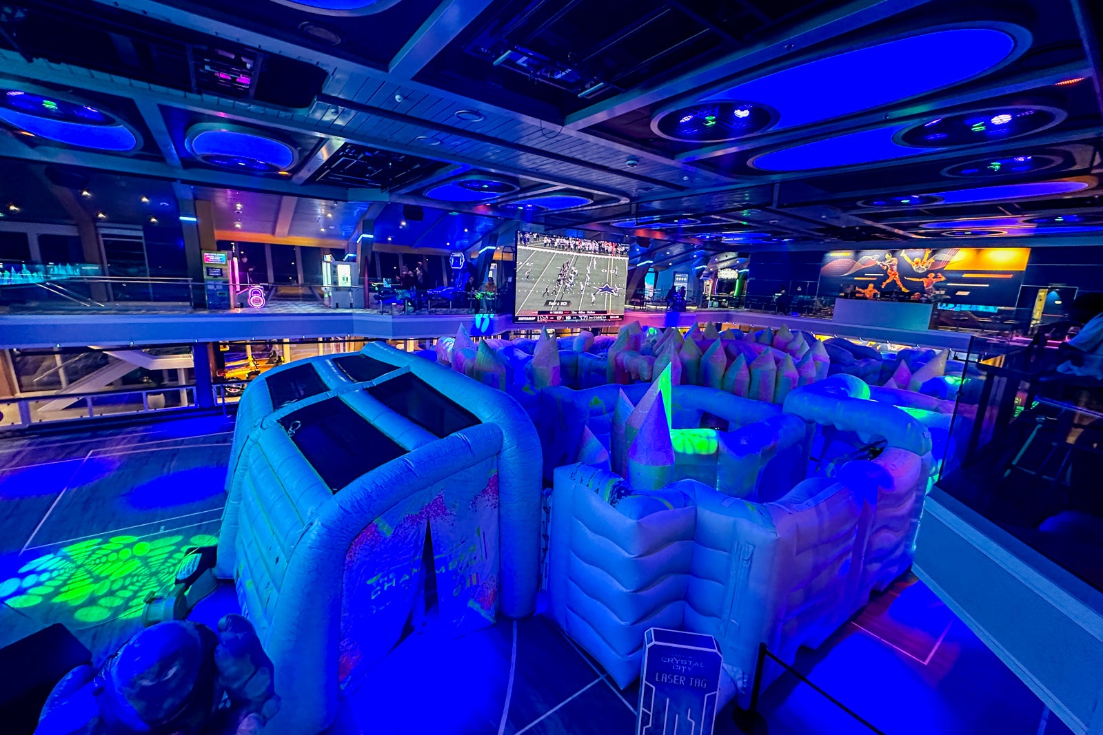 An inflatable laser tag arena on a cruise ship