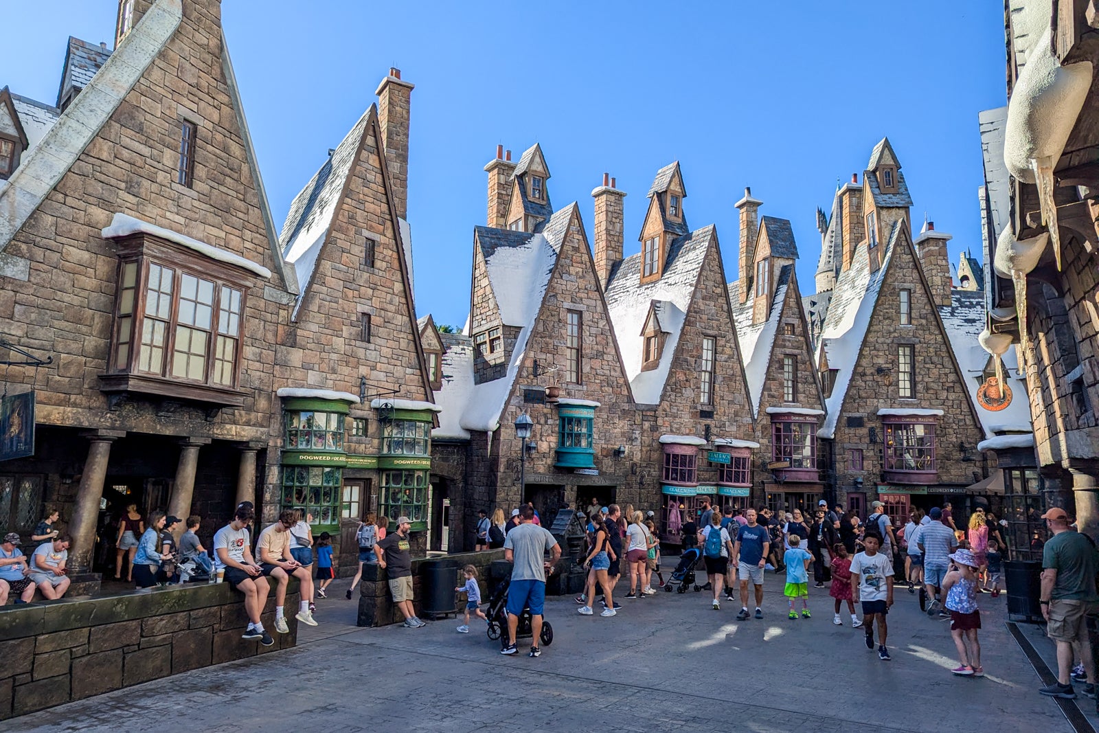 Snow-covered buildings in Hogsmeade