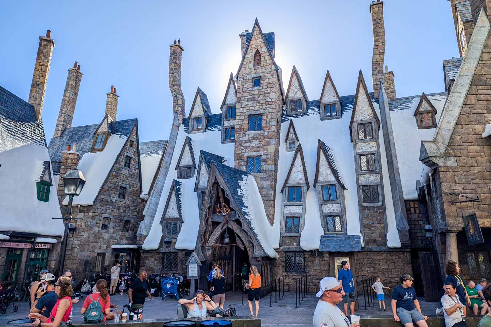 Snow-covered buildings in Hogsmeade