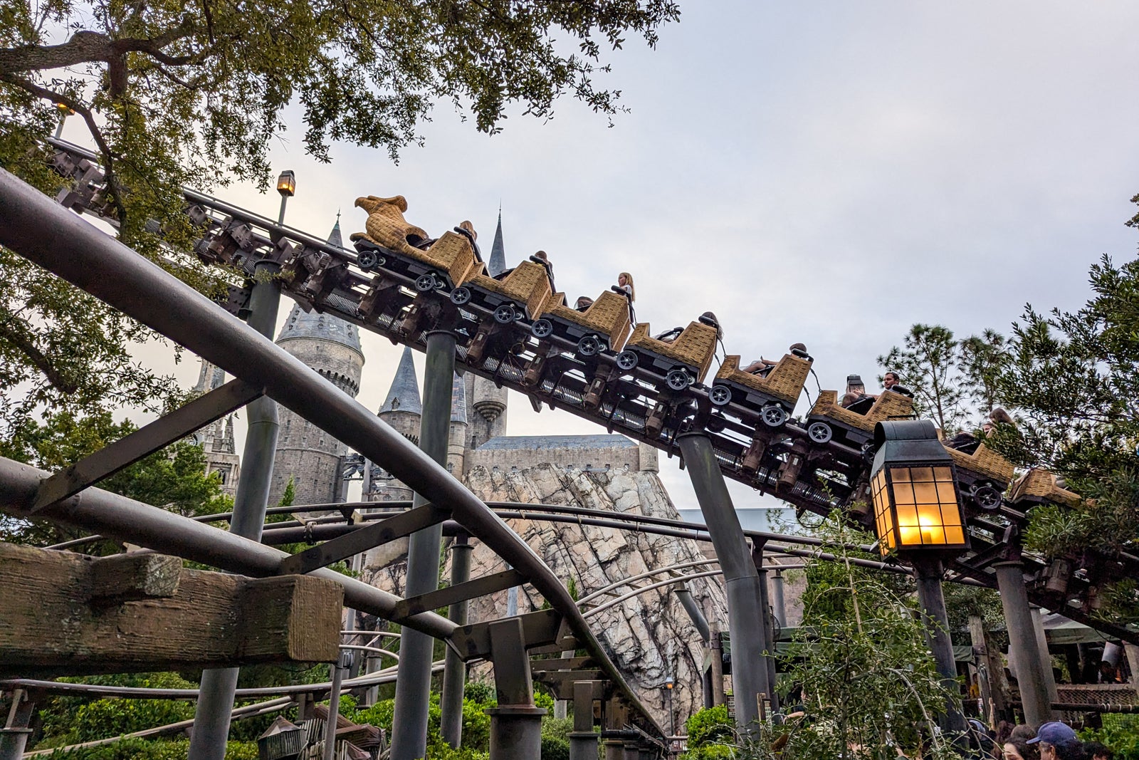 Flight of the Hippogriff cars going up the track