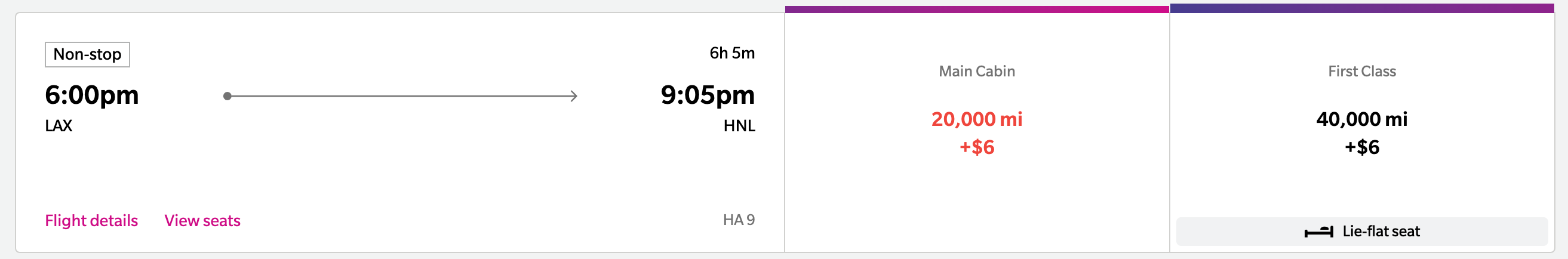 Hawaiian Air award flight LAX-HNL