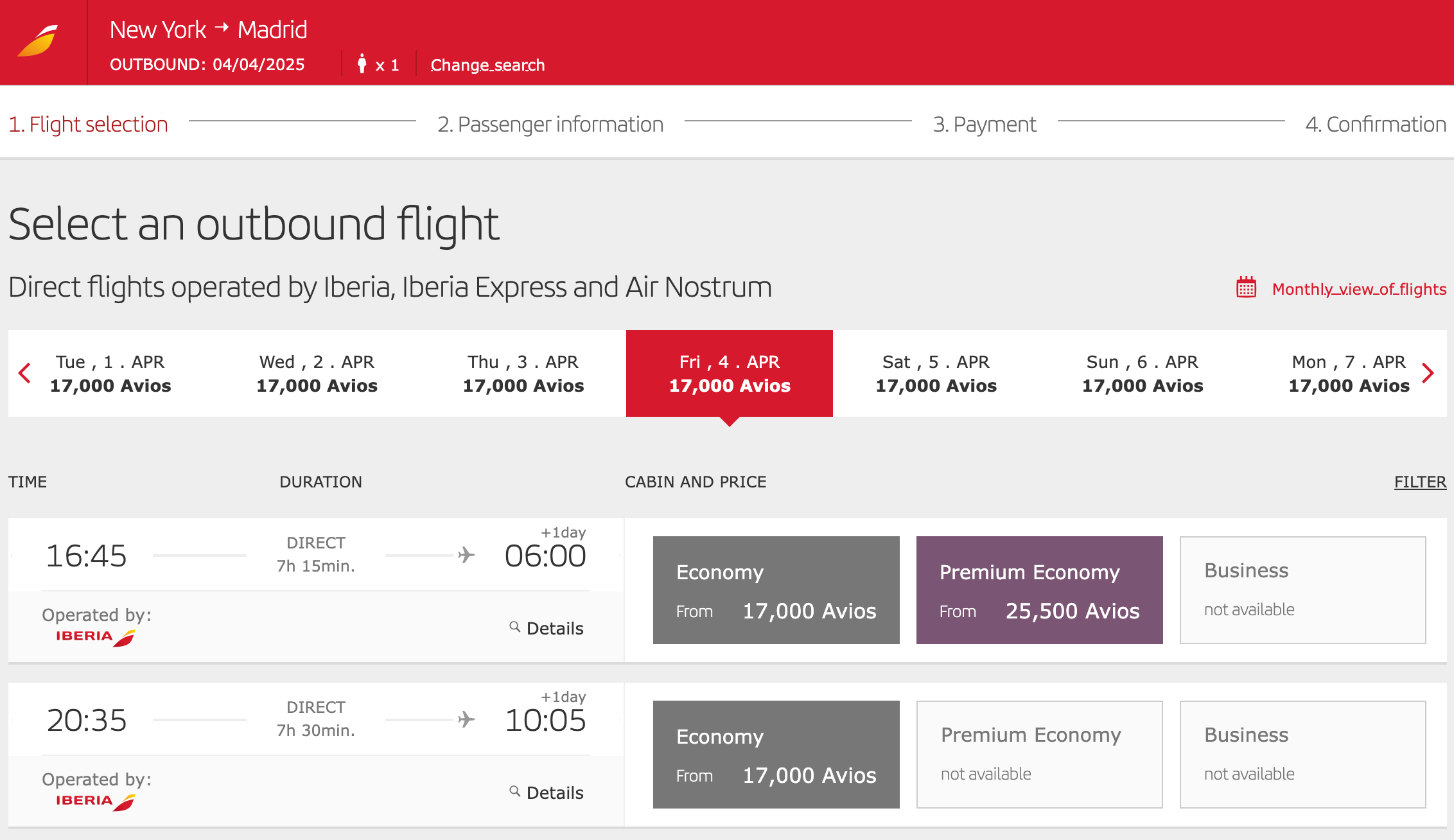 Iberia award flights New York-Madrid