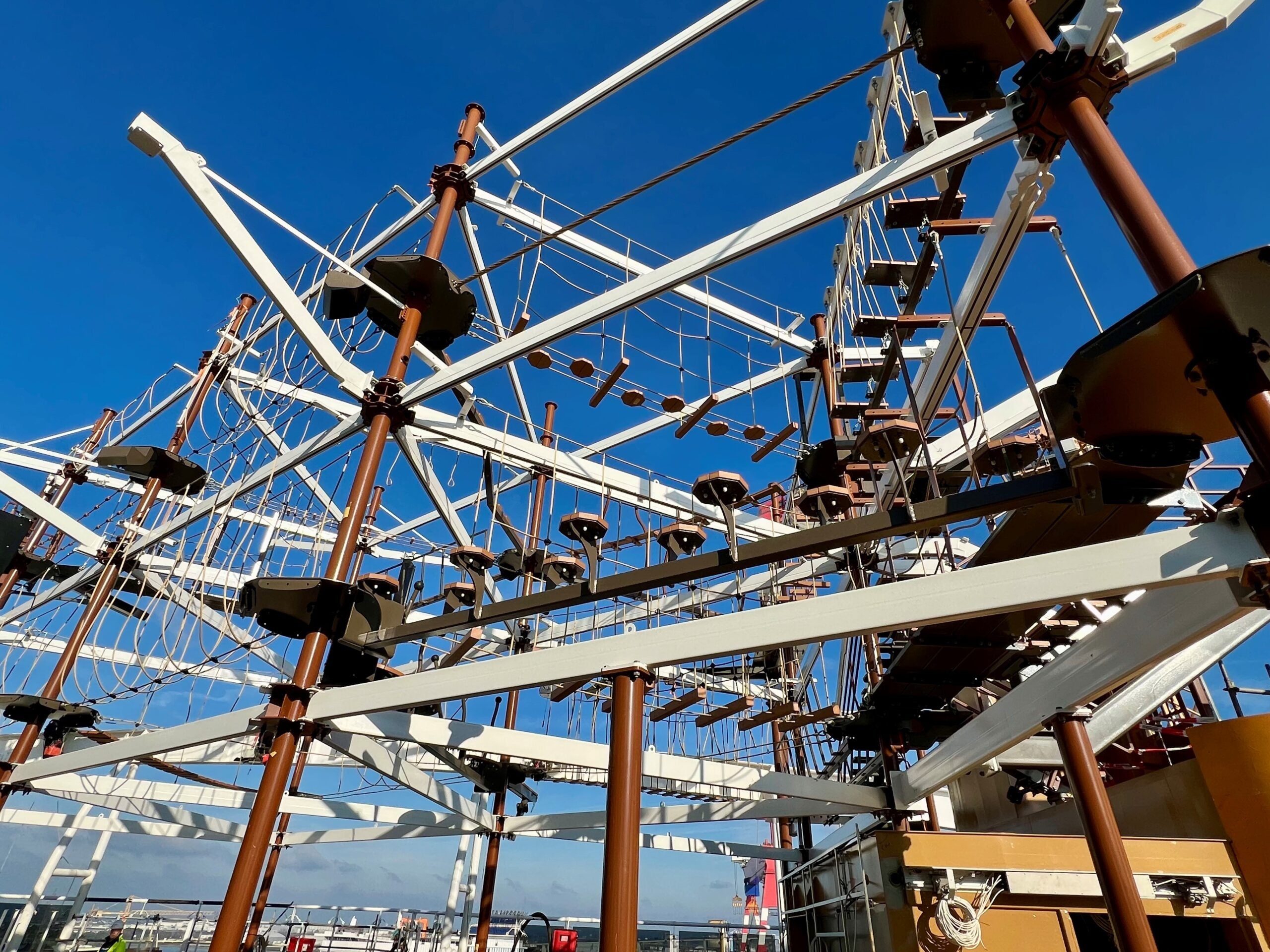 A ropes course under construction atop MSC World America