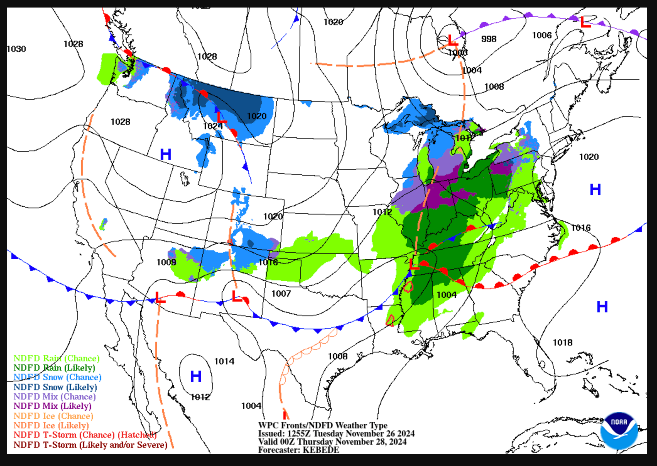 National Weather Service short range forecast map.