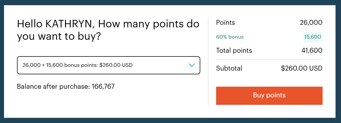 Buying IHG points through points.com