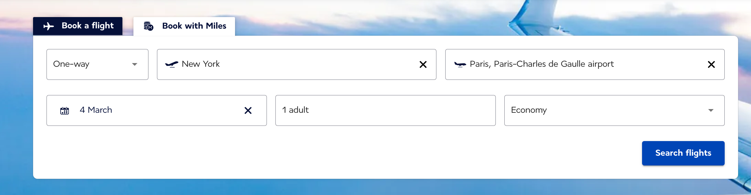 Air France search box