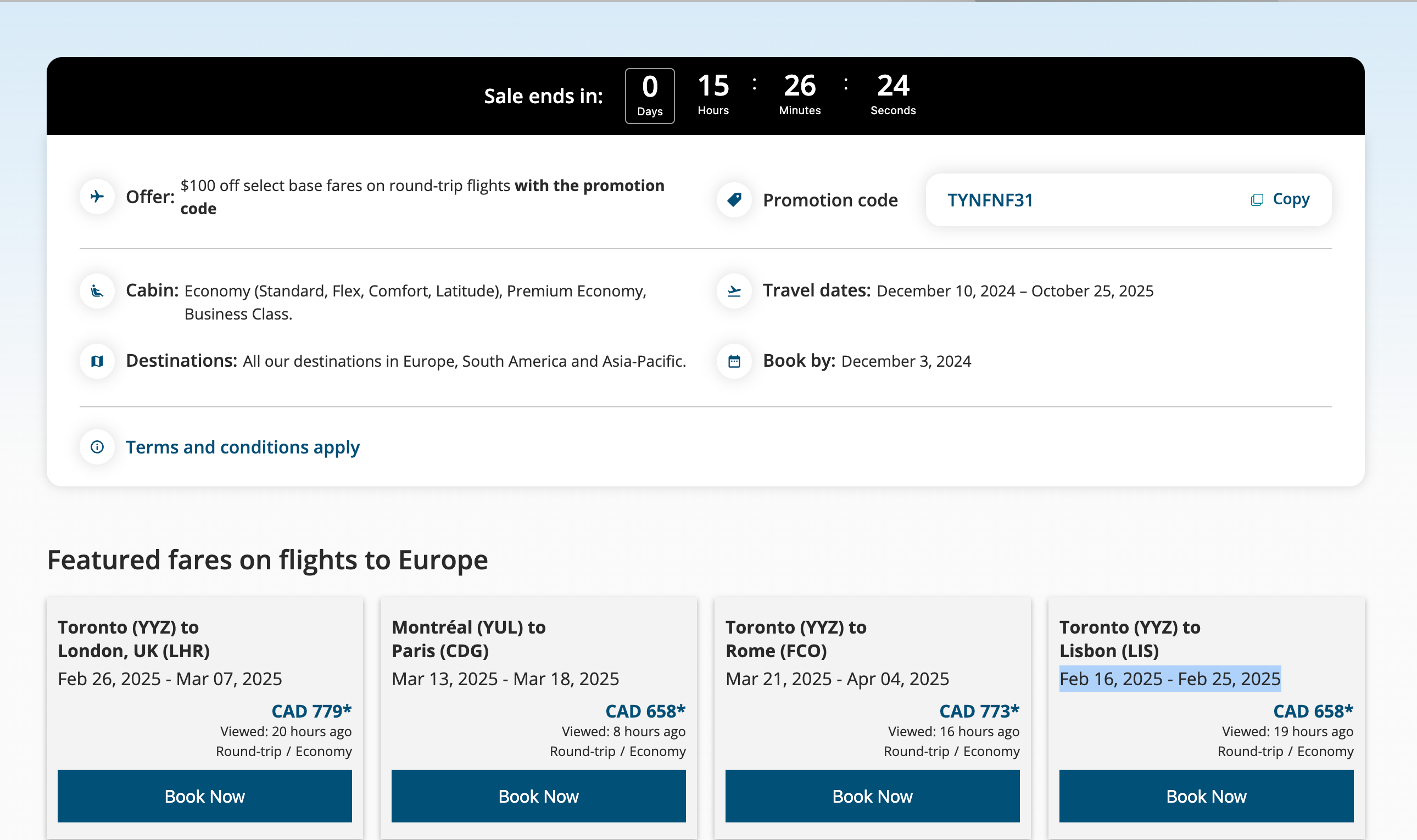 Air Canada Travel Tuesday deals page. AIR CANADA